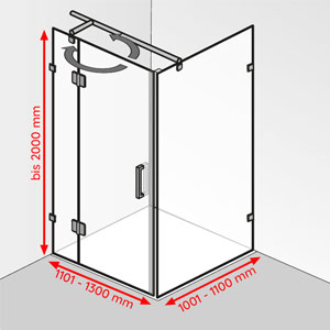 Breite / Tiefe / Höhe: 1101 - 1300 mm / 1001 - 1100 mm / bis 2000 mm