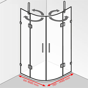 Breite / Tiefe: bis 1000 mm / 1101 - 1400 mm