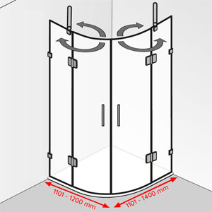 Breite / Tiefe: 1101 - 1200 mm / 1101 - 1400 mm
