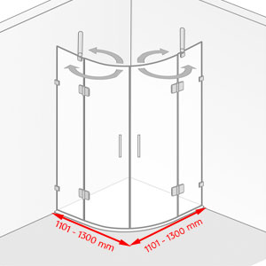 Breite / Tiefe: 1101 - 1300 mm / 1101 - 1300 mm