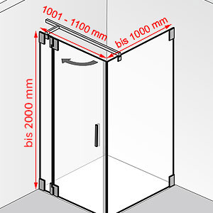 Breite / Tiefe / Höhe: 1001 - 1100 mm / bis 1000 mm / bis 2000 mm