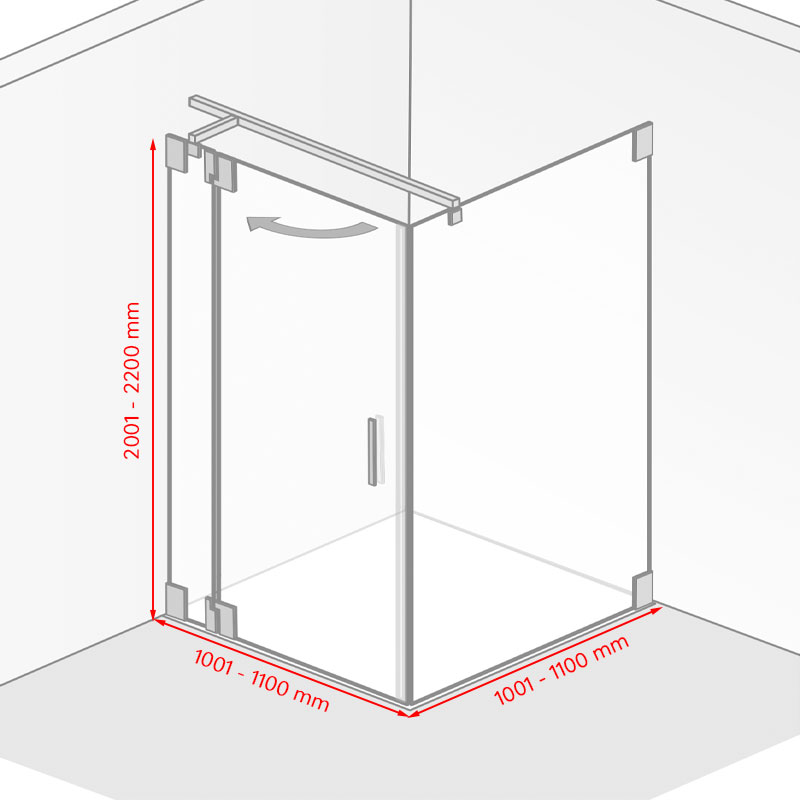 Breite / Tiefe / Höhe: 1001 - 1100 mm / 1001 - 1100 mm / 2001 - 2200