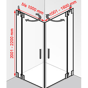 Breite / Tiefe / Höhe: bis 1000 mm / 1001 - 1600 mm / 2001 - 2200 mm
