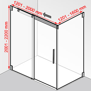 Breite / Tiefe / Höhe: 1201 - 2000 mm / 1201 - 1600 mm / 2001 - 2200 mm