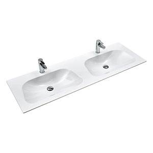 Waschtisch-Typ: Mineralmarmor-Doppel-WT - 152 cm, Weiß Glanz, Clou-Überlauf