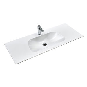 Waschtisch-Typ: Mineralmarmor-Waschtisch - 122 cm, Weiß Glanz, Clou-Überlauf