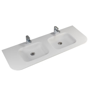 Waschtisch-Typ: 137 cm - Solid Surface Doppelwaschtisch rund, Weiß Matt