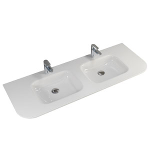 Waschtisch-Typ: 137 cm - Mineralmarmor-Doppelwaschtisch rund, Weiß Glanz