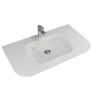Waschtisch-Typ: 87 cm - Mineralmarmor-Waschtisch rund, Weiß Glanz